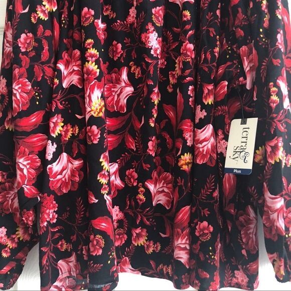 Terra & Sky Plus Size Peasant Floral Blouse Top 3X - Picture 5 of 5